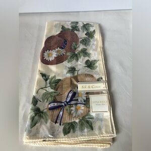 NWT NINA RICCI Silk Cotton Spring Straw Hat Flowers Ribbons Handkerchief Scarf